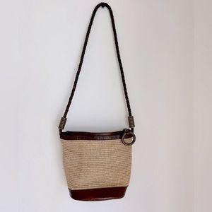 Lord & Taylor Leather and Straw Bucket Bag